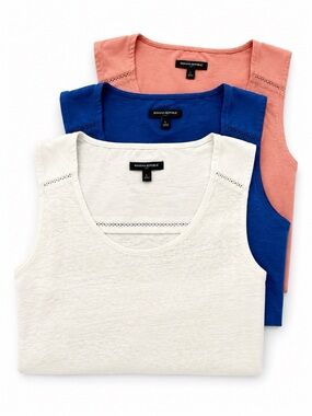 WOMEN’S BANANA REPUBLIC LINEN TANK TOP SET OF 3 LARGE CAPSULE BASICS CLASSIC